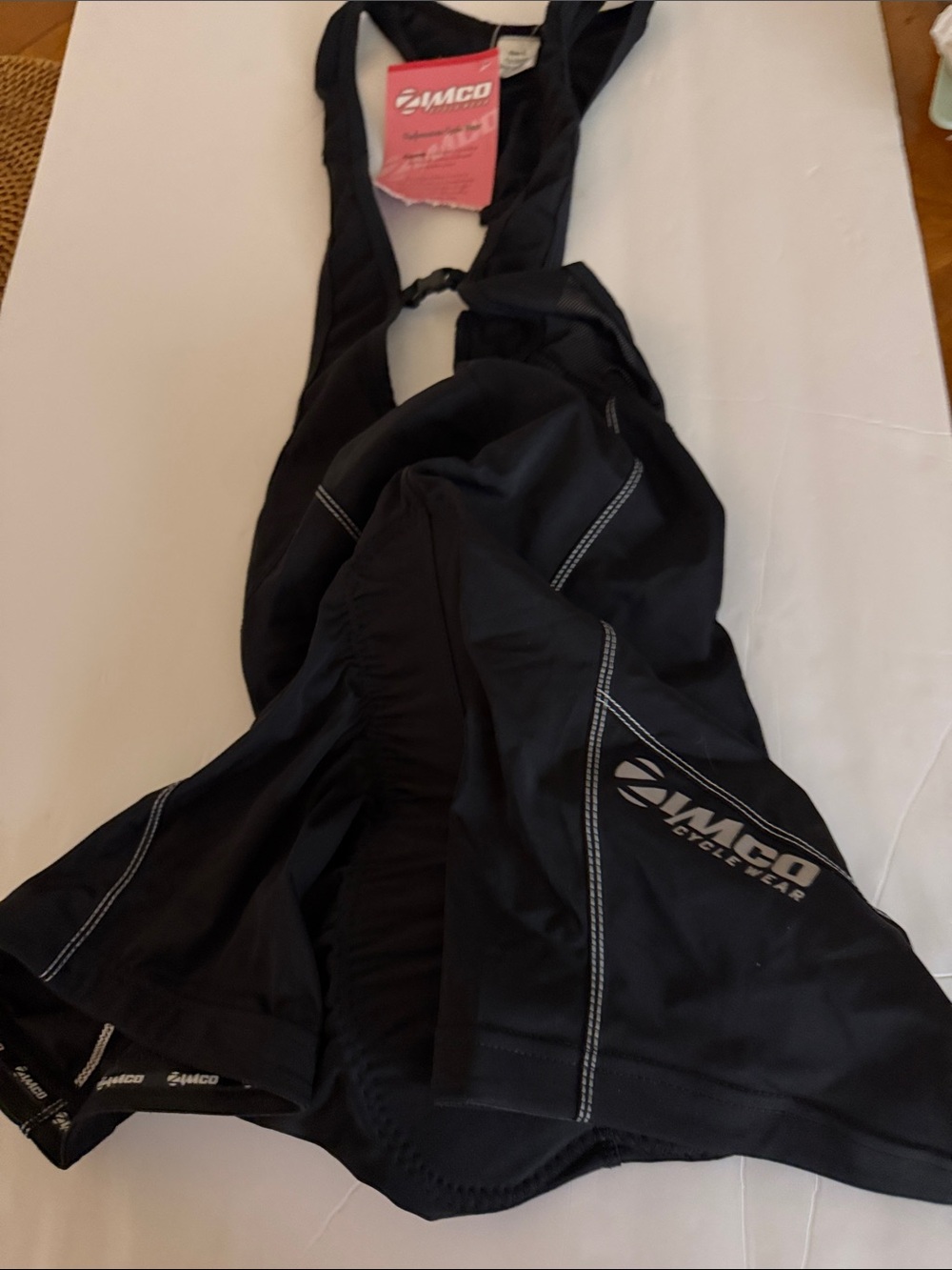 Zimco  Black Cycling Bib Shorts with White Stitching